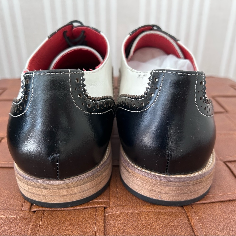 Fiesso FI-7400 Black/White Leather Wingtip Oxfords Men’s Size 42/ US 9 - Picture 4 of 9